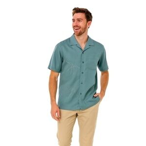 Havanera Co Teal Short Sleeves Chest‎ Pocket Bamboo Embroidery Casual Shirt M